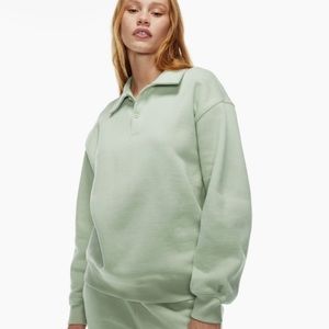 TNA - Cozy Fleece Boyfriend Polo Sweatshirt